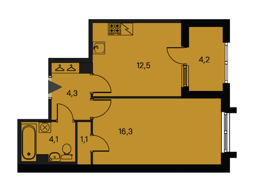 1-комнатная квартира 38.3 м², 1/5 эт., ЖК «ЮгТаун. Олимпийские кварталы»